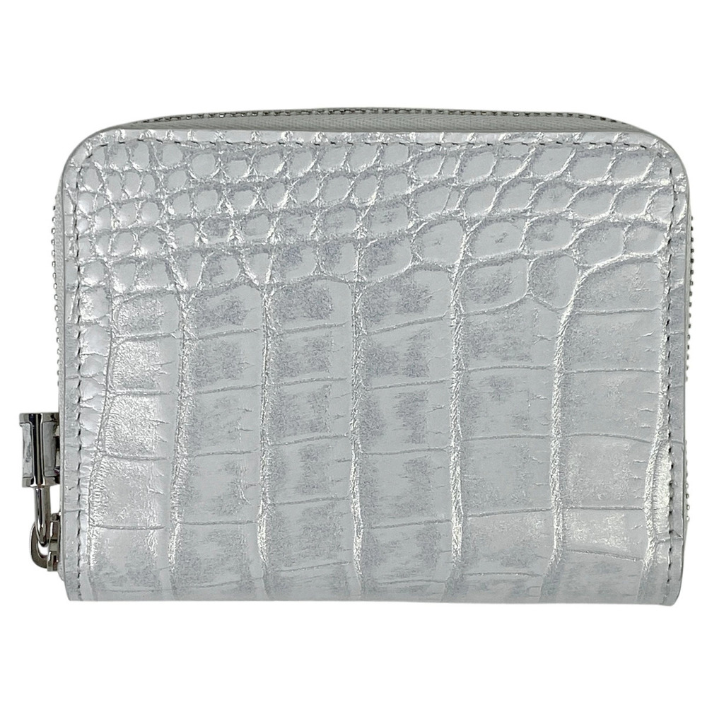 Louis Vuitton Zippy Wallet Coin Case Card Alligator Leather White Silver